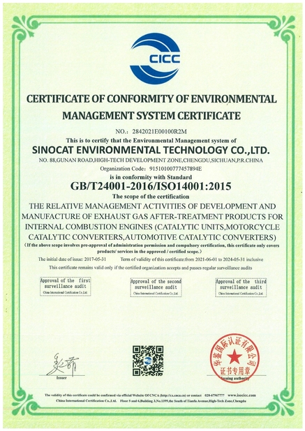 China Sinocat Environmental Technology Co.,Ltd. certification